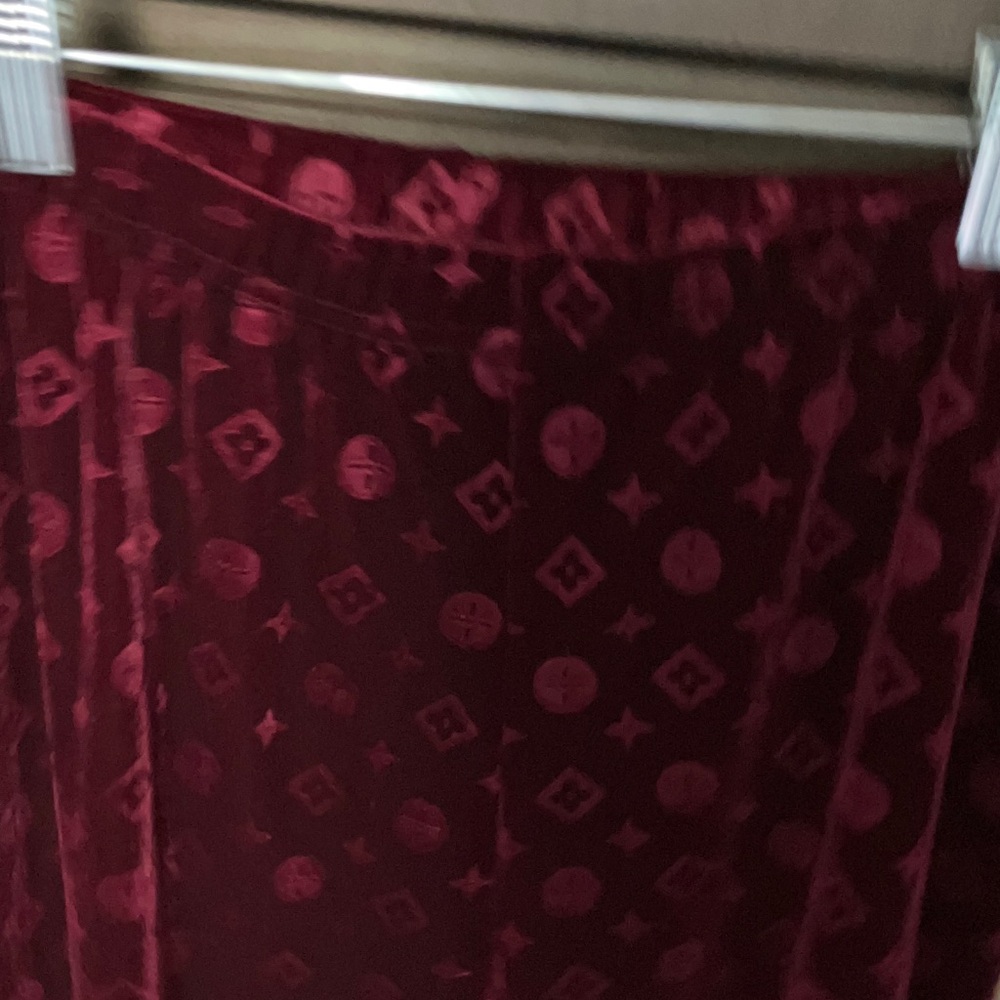 Velvet Burgundy Patterned Pants - Picture 2 of 9